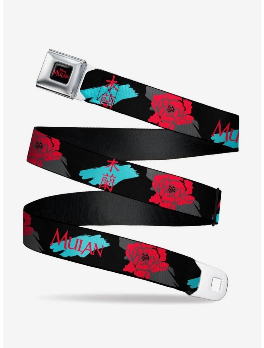 Accessories | * Boxlunch Disney Mulan Text Kanji Flower Black Gray Turquoise Red Youth Seatbelt Belt