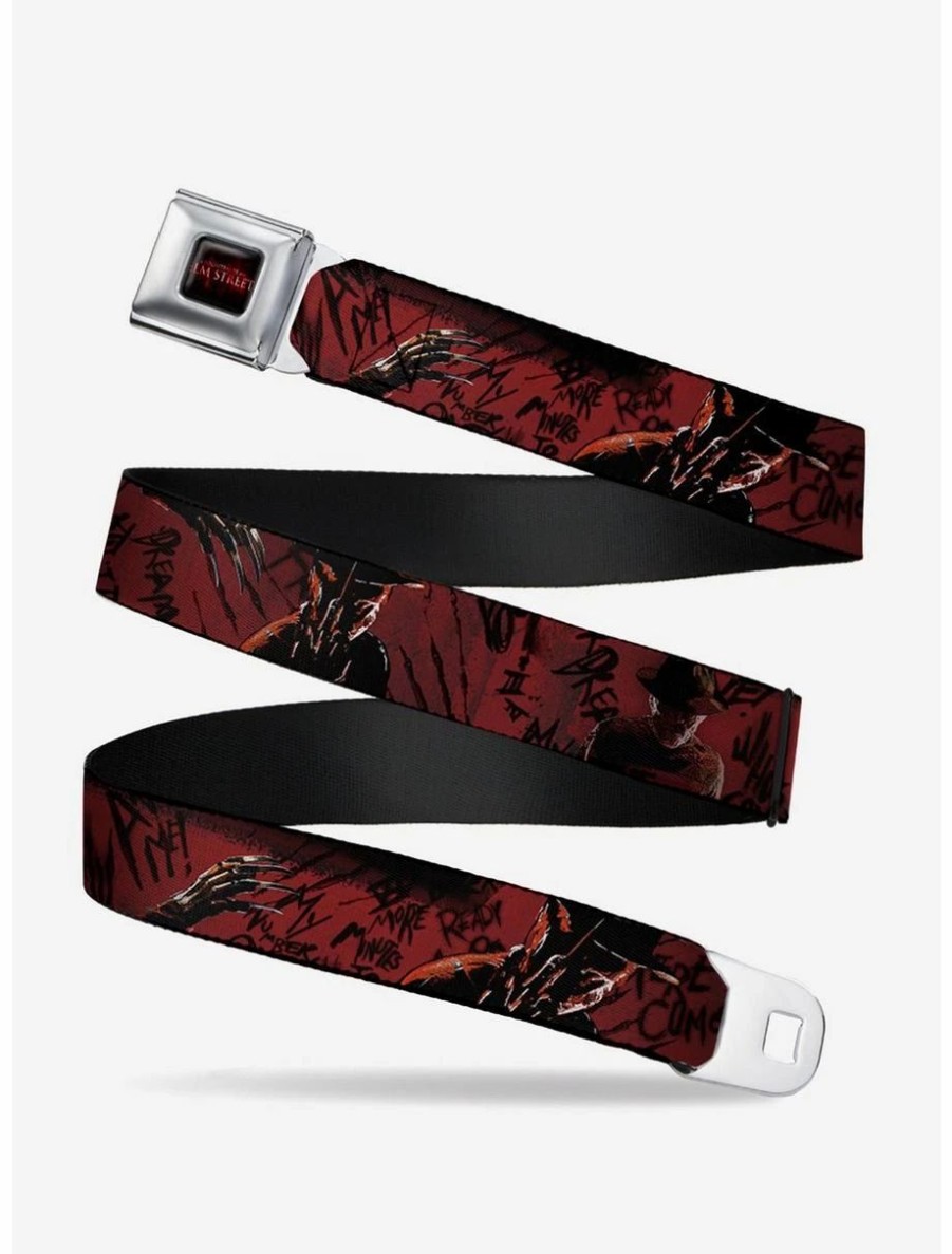 Accessories | * Boxlunch A Nightmare On Elm Street Freddy 4 Poses Quote Scrawls Hand Scratching Youth Seatbelt Belt