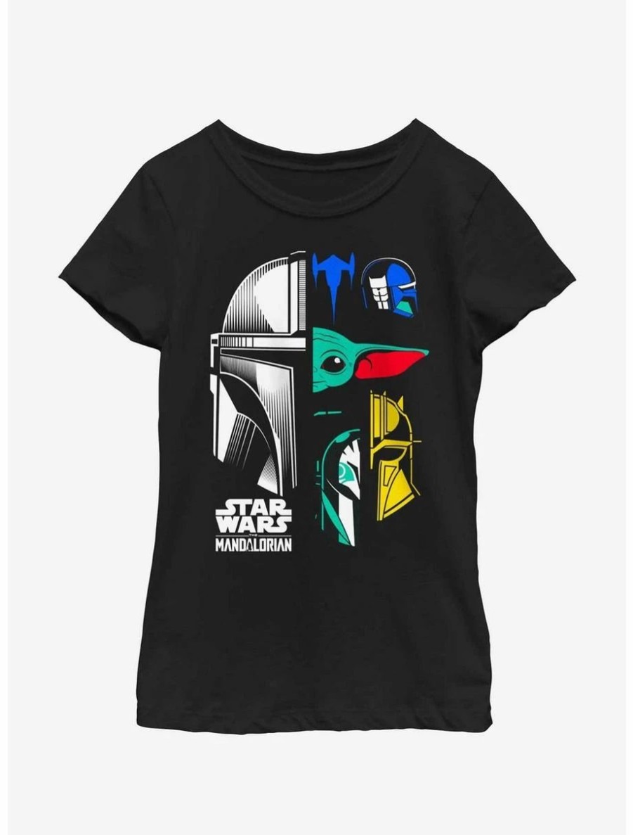 Youth | * Boxlunch Star Wars The Mandalorian Grogu & Mando Helmet Split Youth Girls T-Shirt