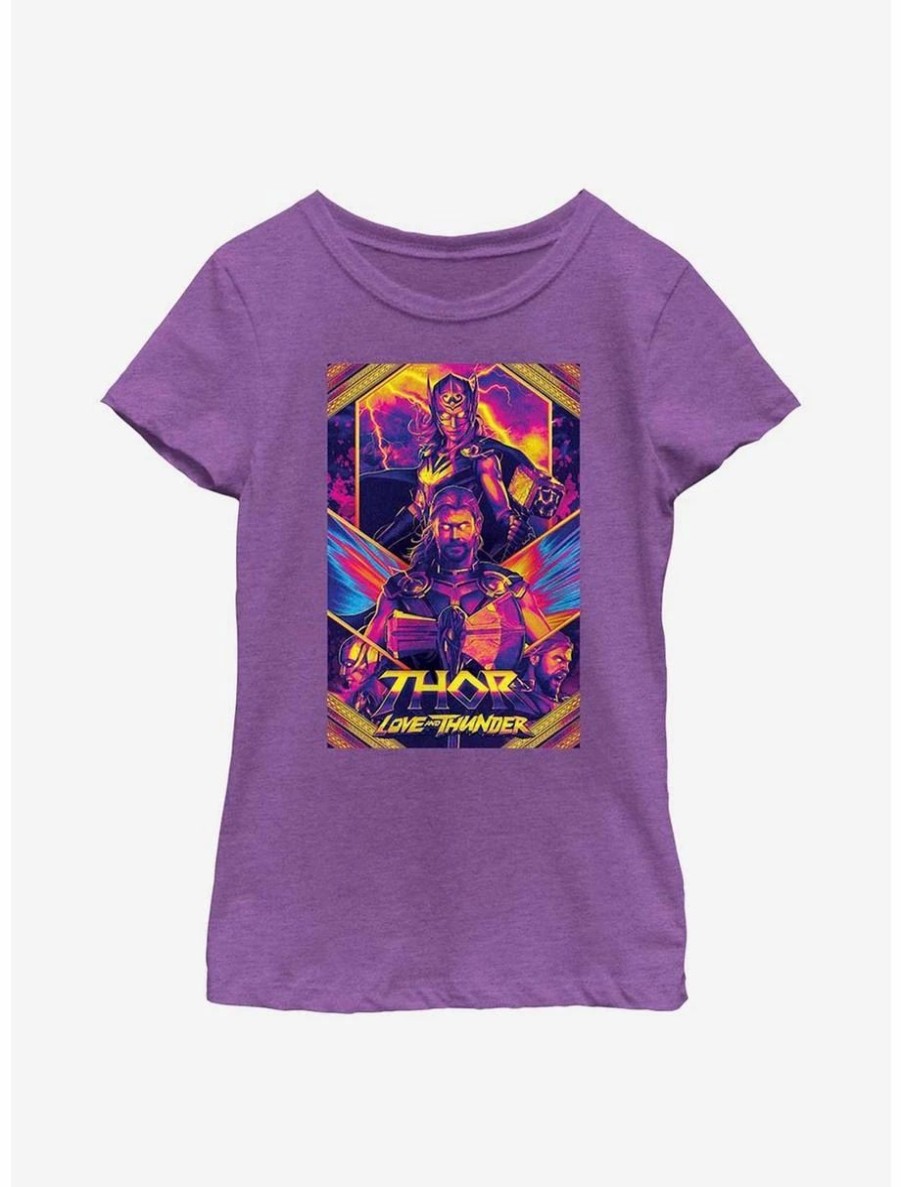 Youth | * Boxlunch Marvel Thor: Love And Thunder Neon Poster Youth Girls T-Shirt