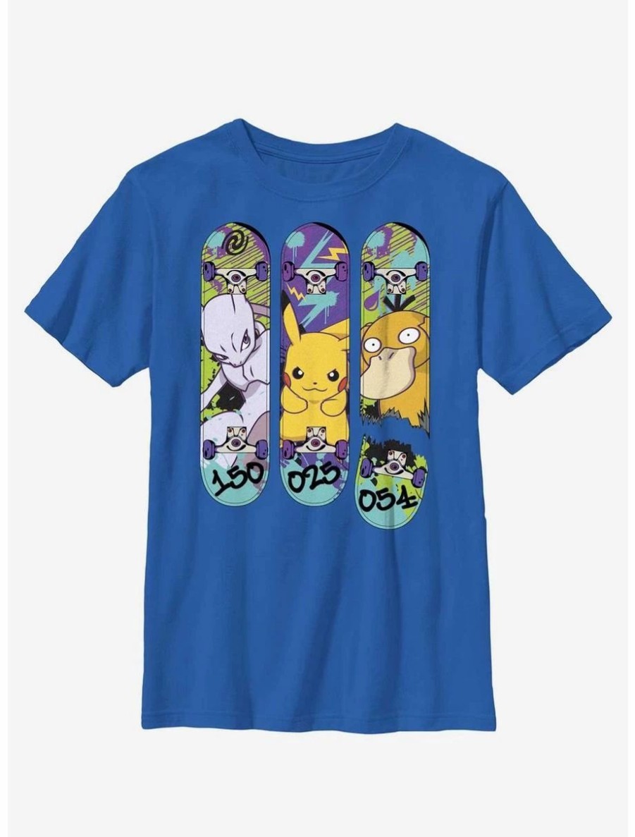 Youth | * Boxlunch Pokemon Mewtwo, Pikachu, And Psyduck Skateboard Deck Art Youth T-Shirt