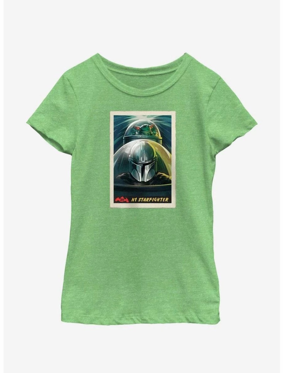 Youth | * Boxlunch Star Wars The Mandalorian Grogu & Mando N-1 Starfighter Poster Youth Girls T-Shirt