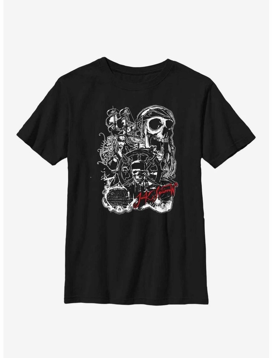 Youth | * Boxlunch Disney Pirates Of The Caribbean Jack Sparrow Collage Youth T-Shirt