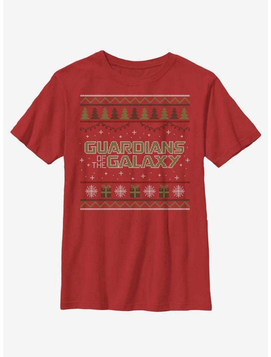 Youth | * Boxlunch Marvel Guardians Of The Galaxy Ugly Christmas Sweater Pattern Galaxy Youth T-Shirt