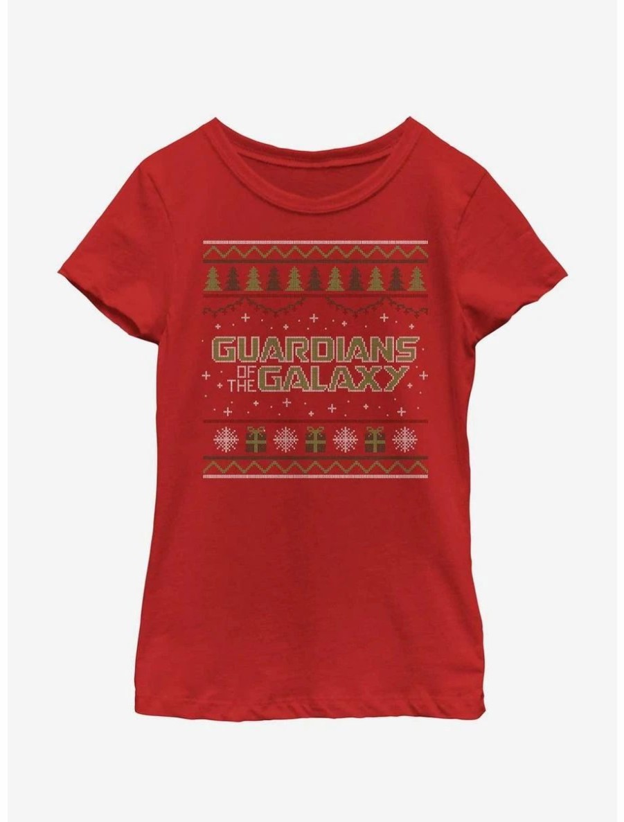 Youth | * Boxlunch Marvel Guardians Of The Galaxy Ugly Christmas Sweater Pattern Galaxy Youth Girls T-Shirt