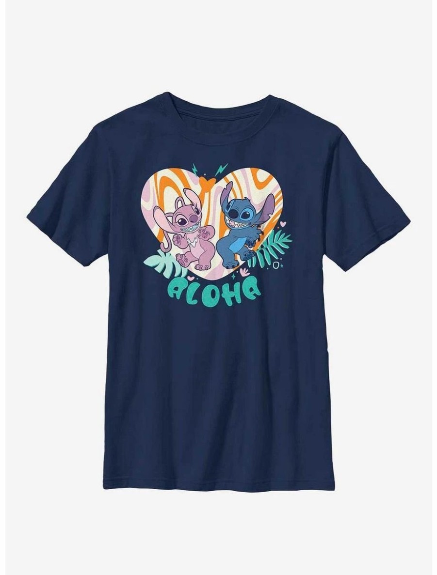 Youth | * Boxlunch Disney Lilo & Stitch Angel And Stitch Groovy Heart Youth T-Shirt