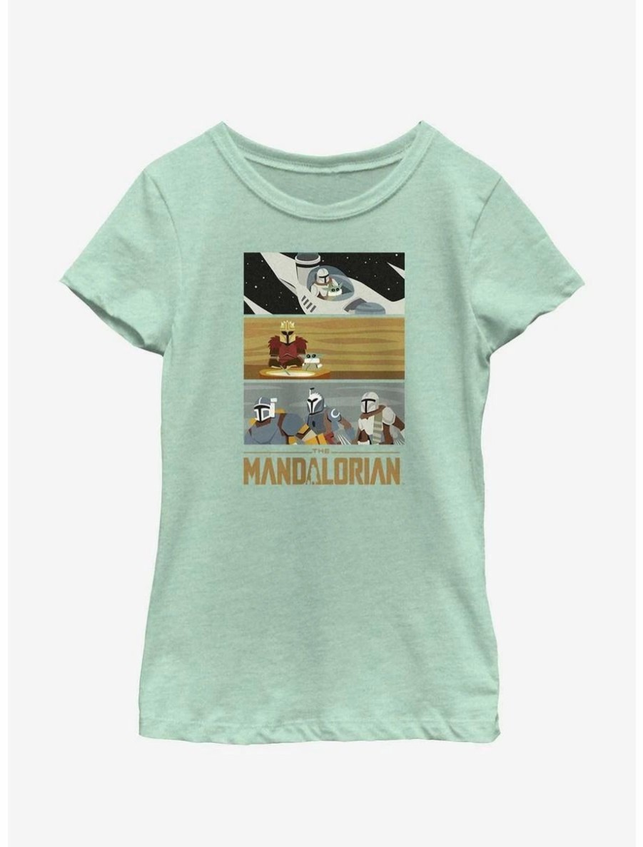 Youth | * Boxlunch Star Wars The Mandalorian Grogu & Mando Scene Panels Youth Girls T-Shirt