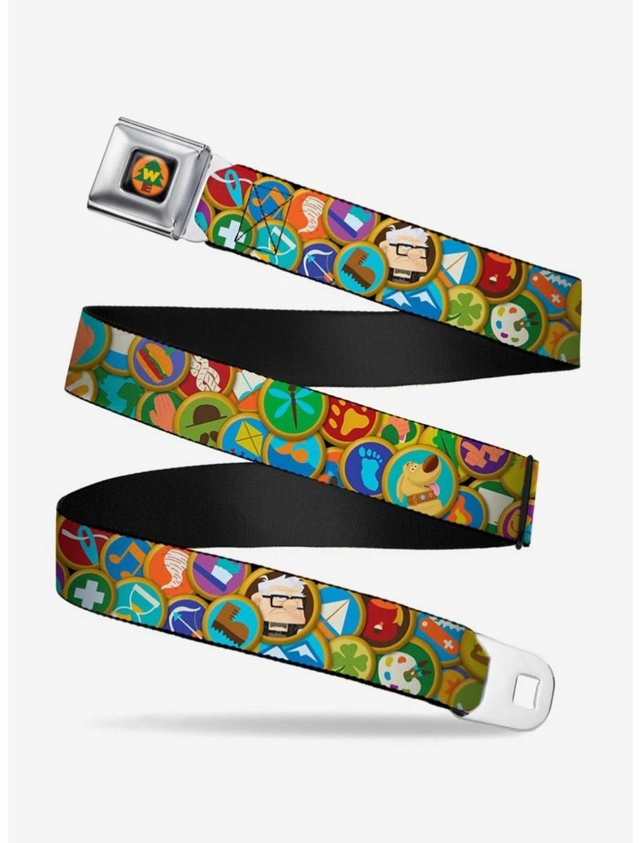 Accessories | * Boxlunch Disney Pixar Up Stacked Wilderness Explorers Badges Youth Seatbelt Belt